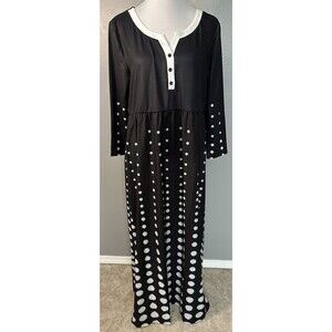 Made With Love black polka dot maxi dress 3/4 sleeves v neck empire waist NWT L